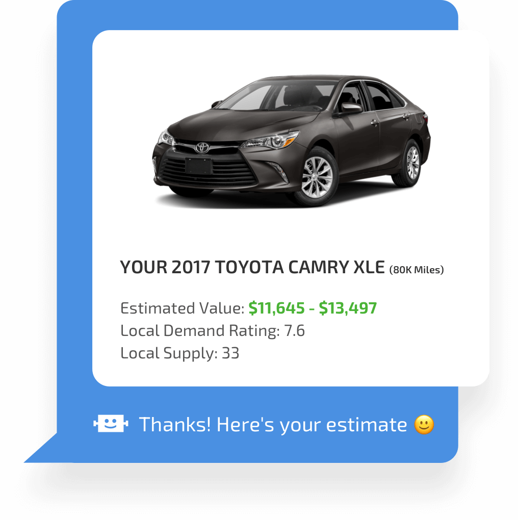 Car dealership website banner offering instant car value estimate